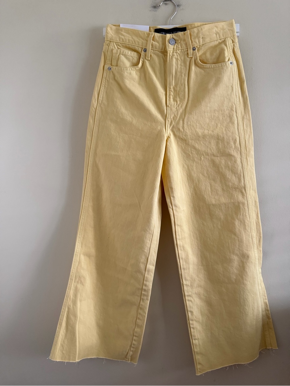 New! Veronica Beard Yellow High Rise Wide Leg Crop Jeans